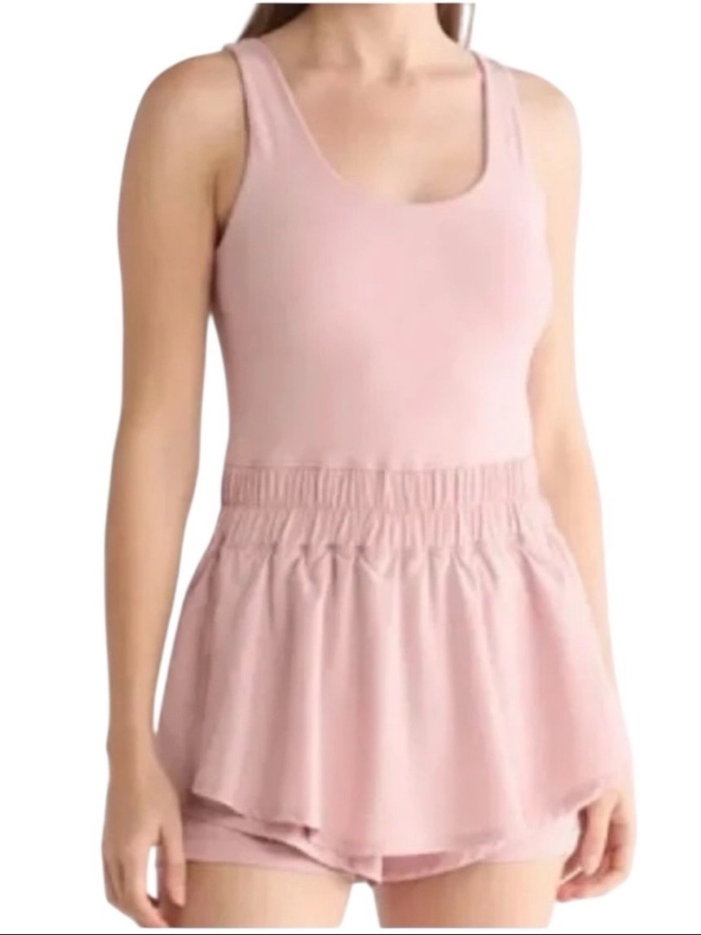 Yogalicious Lux Pati Skort Romper scoop smocked elastic waist active XS Plush